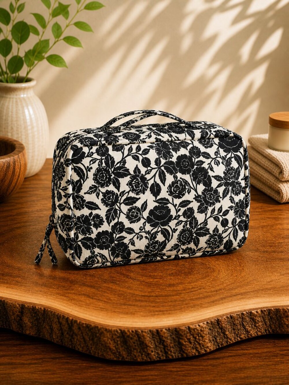 Vera Bradley Women's Nylon Lay Flat Travel Organizer Bubbly Flowers Black NWT